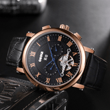 trendha ONOLA ON6801 Fashion Men Automatic Watch Flywheel Hollow Date Display Leather Strap Mechanical Watch