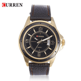 trendha CURREN 8124 Black Gold Date Sport Leather round Men Wrist Watch