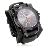 trendha Deffrun Retro Style Decorative Three Dial Quartz Watch Cowhide Leather Band Men Wrist Watch