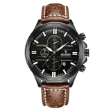 trendha SENORS SN007 Multi-Functional Chronograph Calendar Fashion Waterproof Genuine Leather Strap Men Quartz Watch