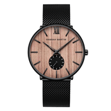 trendha Ultra Thin Men Business Watch Ebony Wood Grain Bamboo Wood Dial Waterproof Stainless Steel Mesh Band Quartz Watch