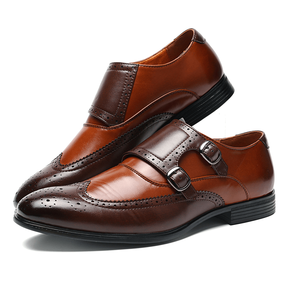 elvesmall Men Brogue Carved Casual Business Office Leather Oxfords