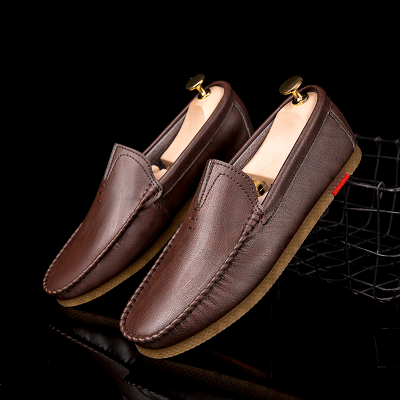 elvesmall Men Microfiber Breathable Comfy Bottom Slip on Driving Casual Leather Loafers Shoes