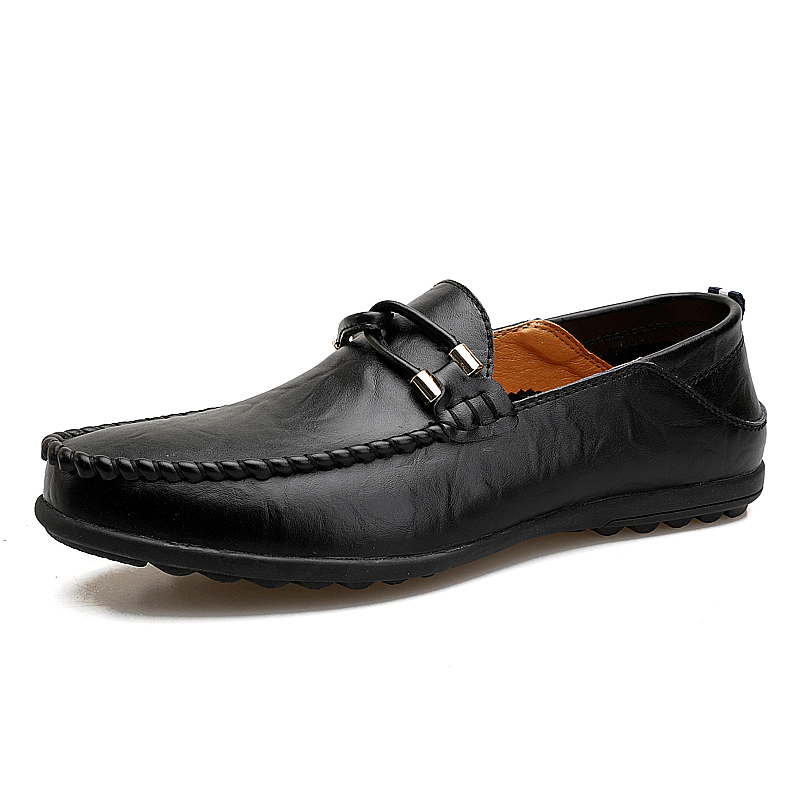 elvesmall Men Cowhide Leather Breathable Soft Bottom Comfy Slip on Casual Business Shoes