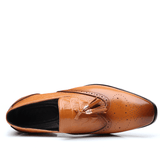 elvesmall Men Brogue Tassel Decor Dress Loafers Slip on Business Casual Formal Shoes