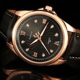 trendha YAZOLE 325 Men Crystal Rose Gold Case Leather Band Luminous Display Quartz Watch