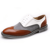 elvesmall Men Brogue Colorblock Oxfords Lace up Business Casual Formal Shoes