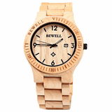 trendha BEWELL ZS-W086B Men Natural Wooden Auto Calendar Display Fashion Quartz Wrist Watch