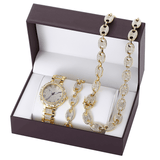 trendha 3PCS / Set Luxury Fashion Men Watch Set Inlaid Rhinestones Steel Strap Quartz Watch Necklace Bracelet