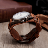 trendha Vintage Cow Leather Military Style Watch Adjustable Band Men Quartz Watch