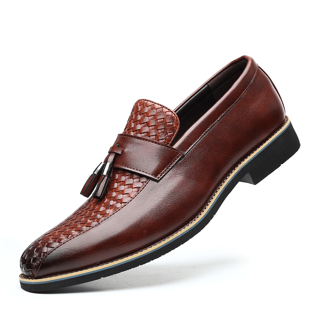 elvesmall Men Tassel Decor Microfiber Leather Non Slip Business Casual Formal Shoes
