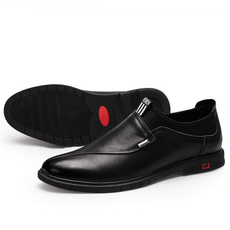 elvesmall Men Brief Leather Pure Color Stitching Slip-On Business Formal Loafers Shoes