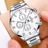 trendha Business Casual with Calendar Inlaid Rhinestones Dial Steel Strap Men Quartz Watch