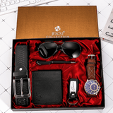 trendha 6PCS Fashion Gift Set Quartz Watch+Pen+Belt+Key Chain+Wallet +Sunglasses