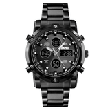 elvesmall SKMEI 1389 Business Style Multifunction Big Dial Quartz Watch Waterproof Steel Band Men Wrist Watch