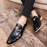 elvesmall Men Genuine Leather Pattern Dress Shoe Casual Business Oxfords