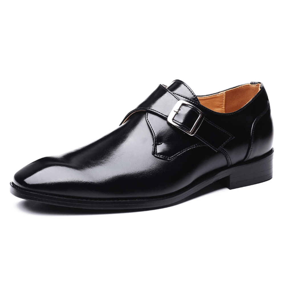 elvesmall Men Buckle Square Toe Breathable Comfy Business Formal Shoes