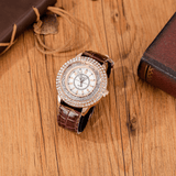 trendha 5 Pcs Retro Style Men Watch Set Diamond Dial Leather Strap Quartz Watch Multi-Layer Beaded Bracelet