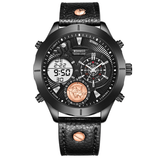 elvesmall BOAMIGO F940 Dual Time Zones Analog Digital Watch Leather Band LED Light Men Wrist Watch