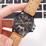 trendha Vintage with Calendar round Dial Breathable PU Leather Band Waterproof Men Quartz Watch