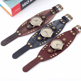 trendha Fashion Punk Vintage Genuine Leather Men Quartz Watch Bracelet Watch
