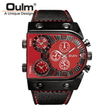 trendha OULM Big Dial Vintage Multi Time Zones Quartz Watch PU Leather Band Men Wrist Watch