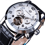 trendha Forsining GMT373 Fashion Men Automatic Watch Week Year Genuine Leather Strap Display Mechanical Watch