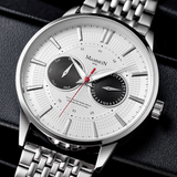 trendha Mammon M038 Business Large Dial Luminous Pointer Week Calendar Display Steel Band 3ATM Waterproof Men Quartz Watch