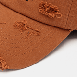 elvesmall Unisex Tassel Broken Hole Fitted Cap Adjustable Letters Embroidery All-Match Baseball Cap