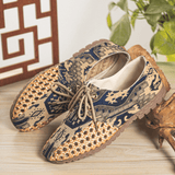 elvesmall Men Hollow Out Woven Breathable Non Slip Chinese Style Pattern Casual Canvas Shoes