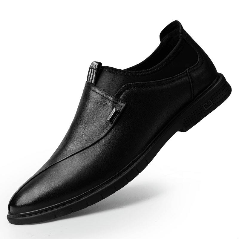 elvesmall Men Brief Leather Pure Color Stitching Slip-On Business Formal Loafers Shoes