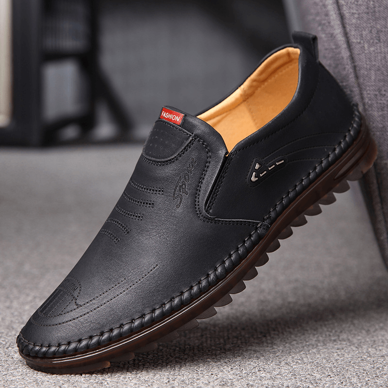 elvesmall Men Microfiber Leather Slip Resistant Soft Sole Casual Business Loafers