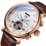 trendha ONOLA ON6801 Fashion Men Automatic Watch Flywheel Hollow Date Display Leather Strap Mechanical Watch