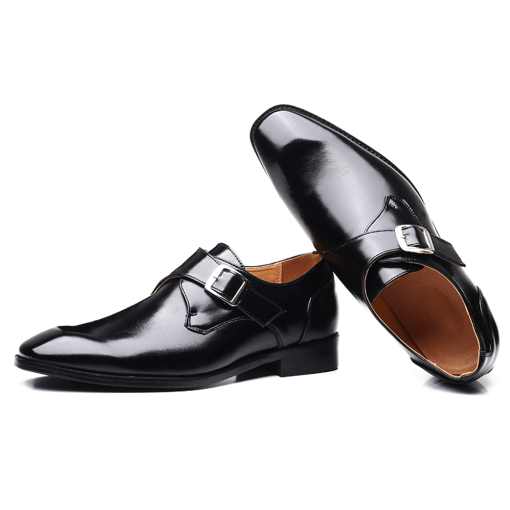 elvesmall Men Buckle Square Toe Breathable Comfy Business Formal Shoes