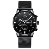 trendha CRRJU 2222 Business Style Black Mesh Belt Men Fashion Full Steel Strap Luminous Display Quartz Watch