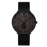 trendha Ultra Thin Men Business Watch Ebony Wood Grain Bamboo Wood Dial Waterproof Stainless Steel Mesh Band Quartz Watch