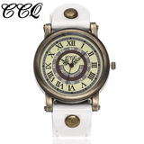 trendha Vintage Turntable Roman Numeral Dial Cowhide Strap Women Wrist Watch Quartz Watch