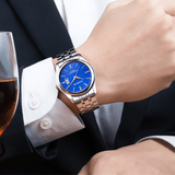 trendha KINGNUOS 1853 Stainless Steel Band Business Men Wrist Watch Date Display Quartz Watch
