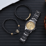 trendha Alloy Stainless Steel Dragon Pattern Men Business Watch Decorated Pointer Quartz Watch Bracelet