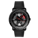 trendha SANDA P1050 Casual Wheel Pattern 3D Stereoscopic Hollowed-Out Design Genuine Leather Strap Waterproof Men Quartz Watch