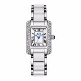 trendha Elegant Ceramic Strap Crystal Case Roman Numerals Dial Women Ladies Dress Quartz Watch