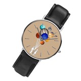 trendha Casual Style Men Watch Cartoon Astronaut Colorful Planet Print PU Leather Strap Clock Quartz Watches