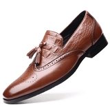 elvesmall Men Brogue Tassel Decor Dress Loafers Slip on Business Casual Formal Shoes