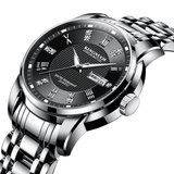 trendha KINGNUOS K-1683 Fashion Men Watch Date Week Display Stainless Steel Strap Business Quartz Watch