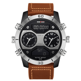 elvesmall KADEMAN 158 Fashion Men Digital Watch Luminous Date Month Display Leather Strap LCD Dual Display Watch