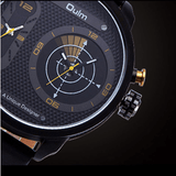 trendha OULM 3221B Dual Time Zone Big Dial Creative Watch Unique Design Men Quartz Watches