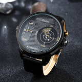 trendha OULM 3221B Dual Time Zone Big Dial Creative Watch Unique Design Men Quartz Watches