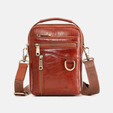 elvesmall Men Genuine Leather Multifunction Multi-carry 4 Card Slots Crossbody Bag Waist Bag