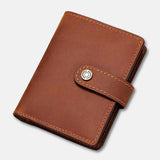 elvesmall Men Genuine Leather Retro RFID Antimagnetic Multifunction Money Clips Short Wallet Purse