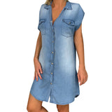 elvesmall V-neck pullover short sleeve denim dress